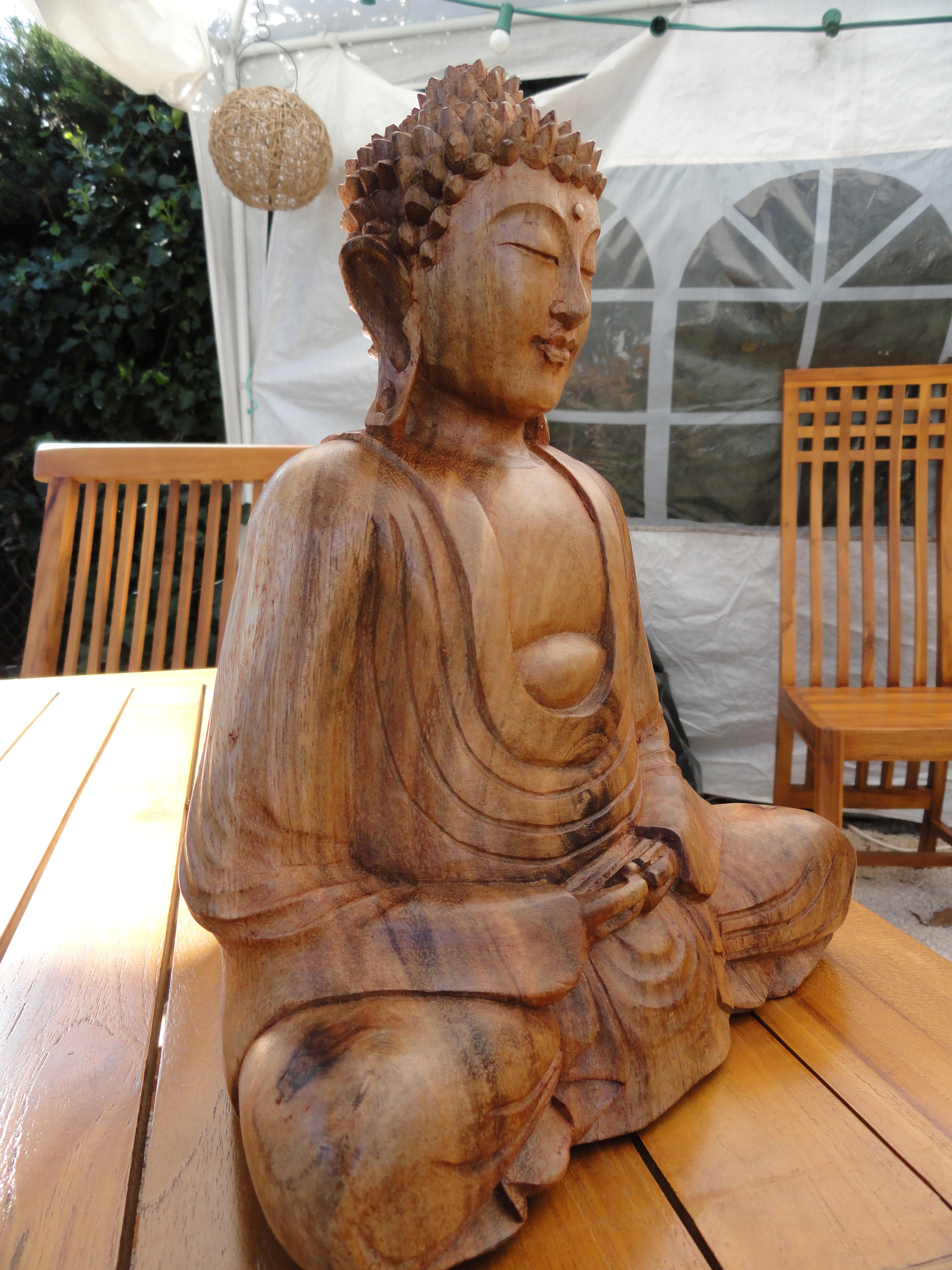  Statue  bouddha m ditation en bois de suar 50cm LES 